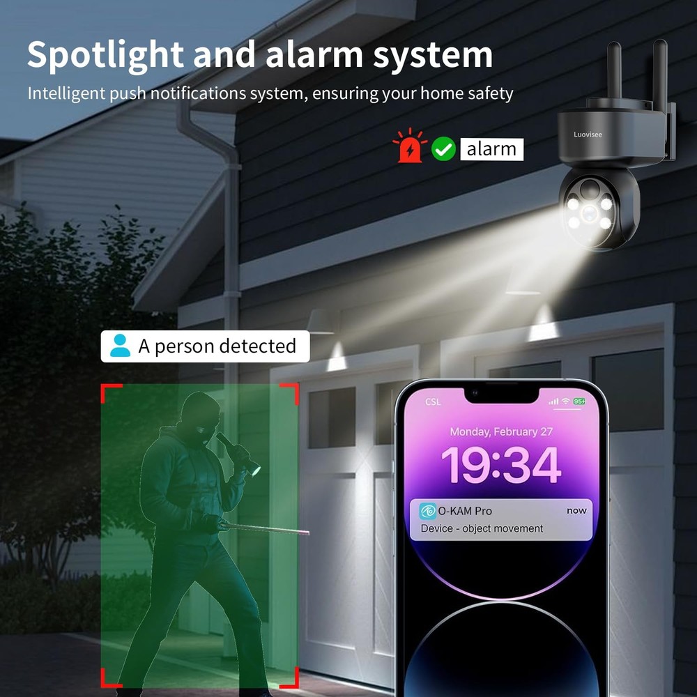 2K Solar Security Camera Wireless Outdoor,WiFi Cameras for Home Security Batt...