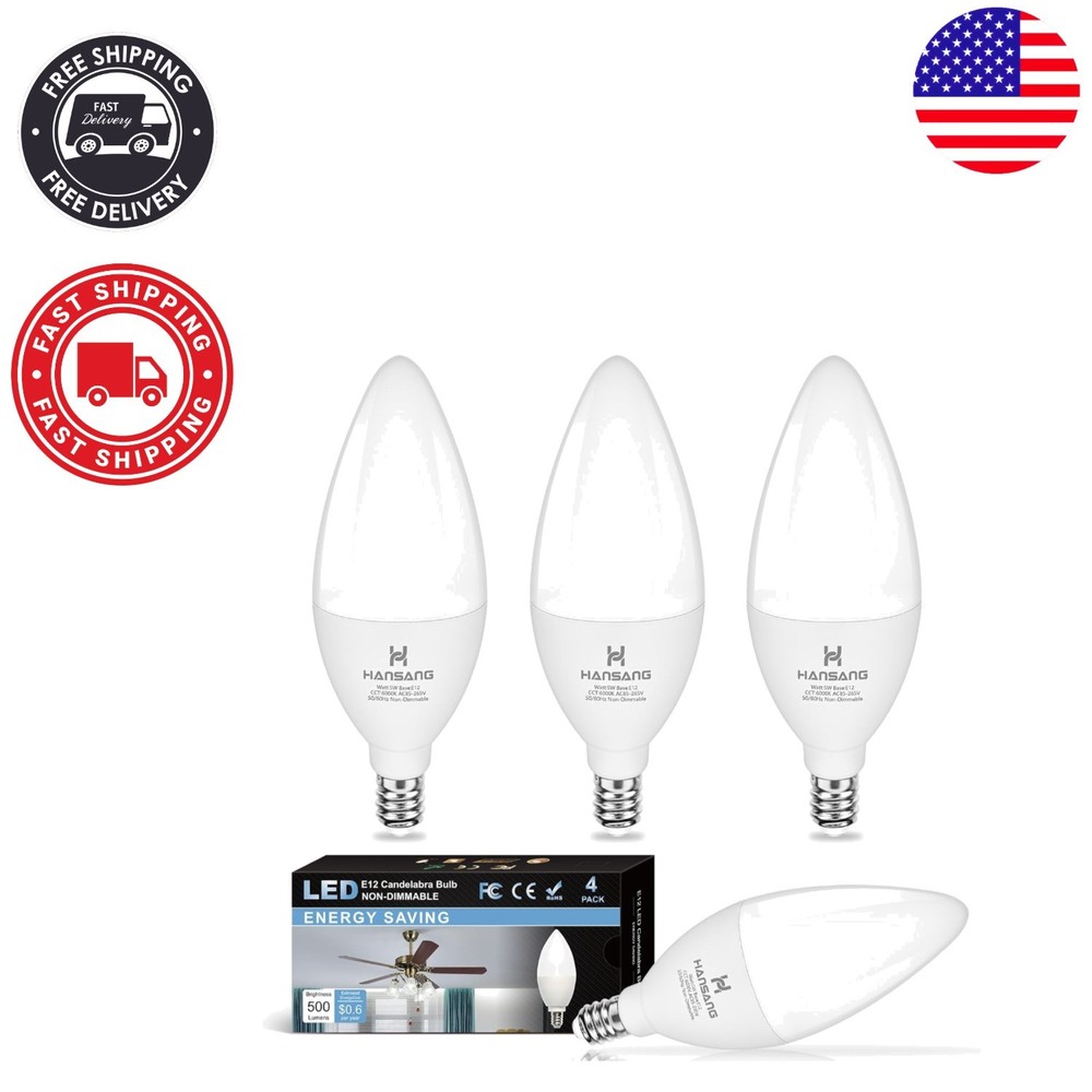 Flicker-Free 6000K E12 LED Light Bulbs - 4 Pack, Eye Protection & Long Lifespan