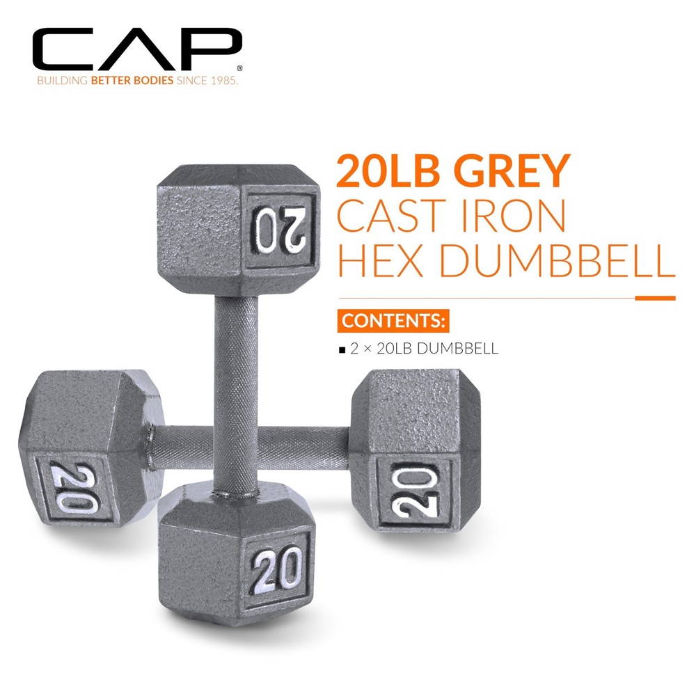 CAP Barbell Cast Iron Hex Dumbbell | Multiple Options Gray, Pair 20... Fast Ship
