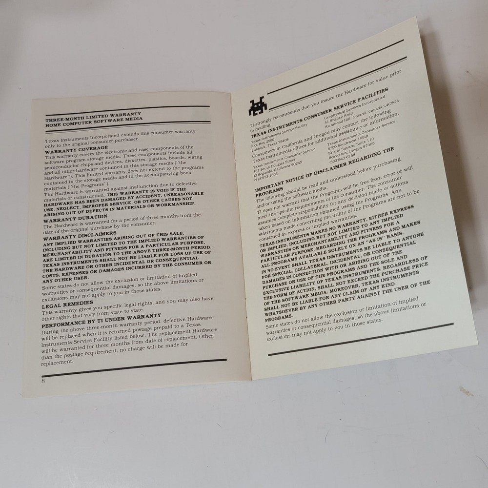 TI Invaders Texas Instruments Home Computer Reference Guide 1981
