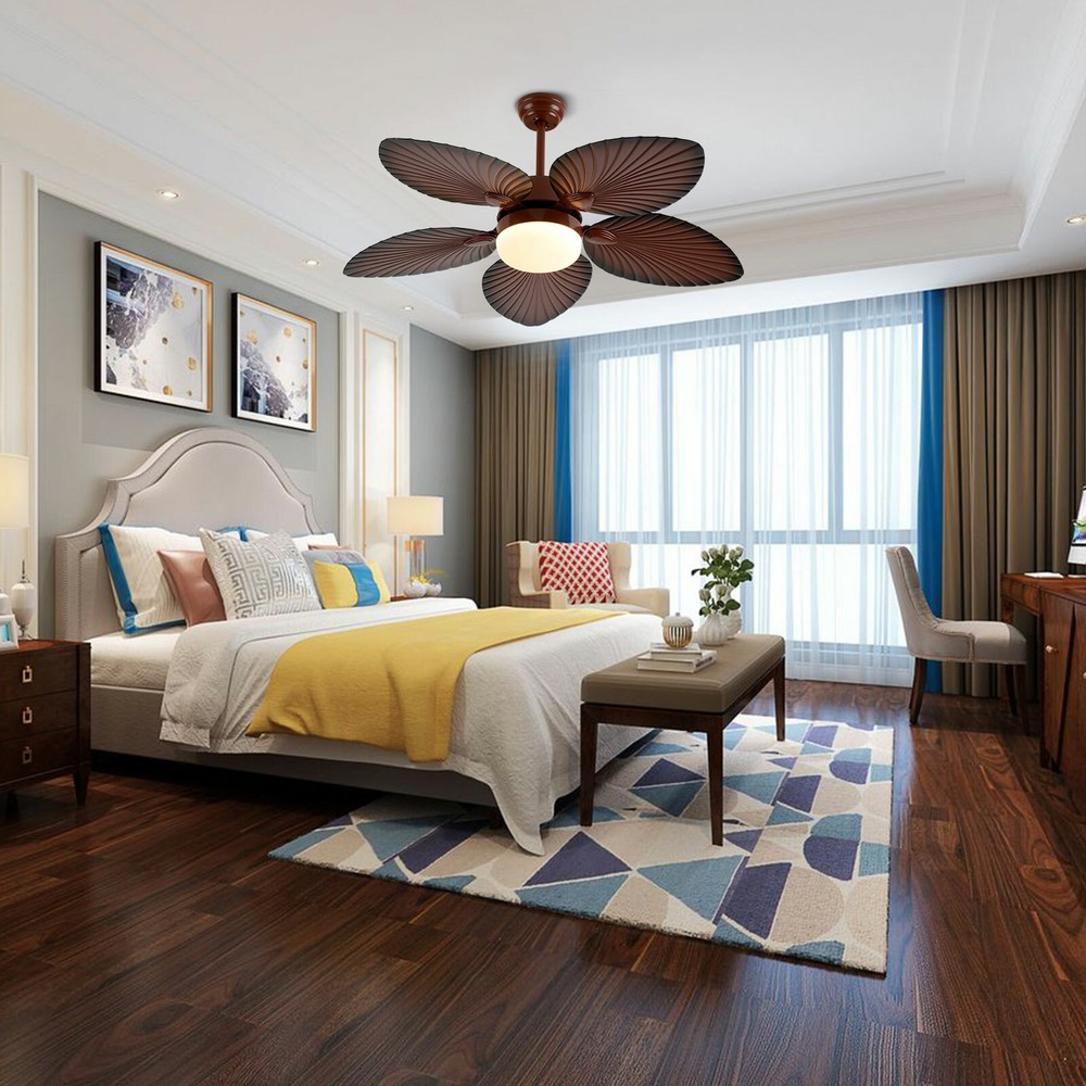 42" Ceiling Fan w/ Light 3Color Changes Remote Control Tropical Palm Leaf Shape