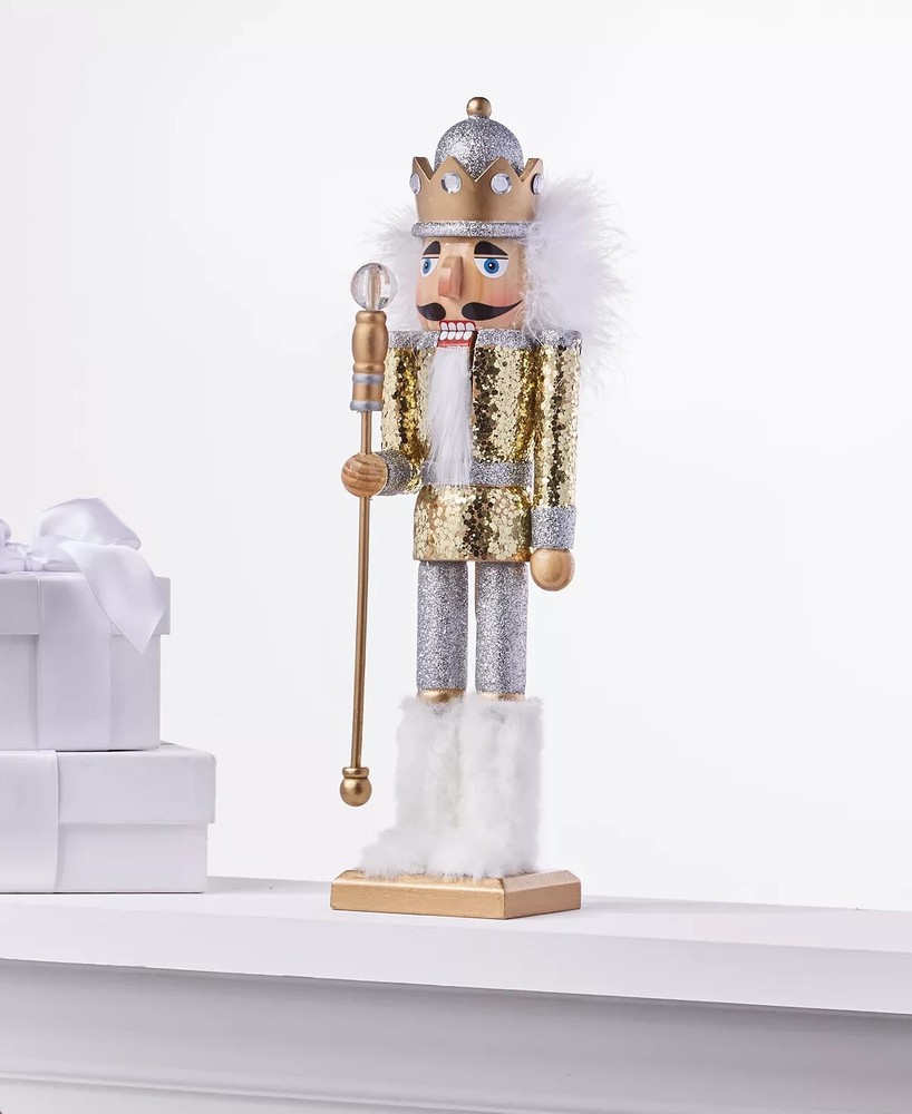 Holiday Lane Shine Bright Silver & Gold Sequined Nutcracker,