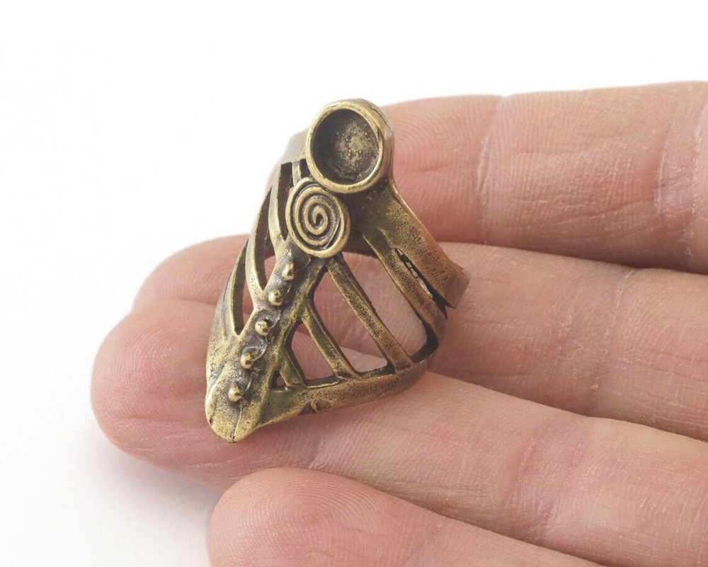 Ring Adjustable Ring Bezel - 6mm Setting Antique Bronze Plated brass 7.5US 4587