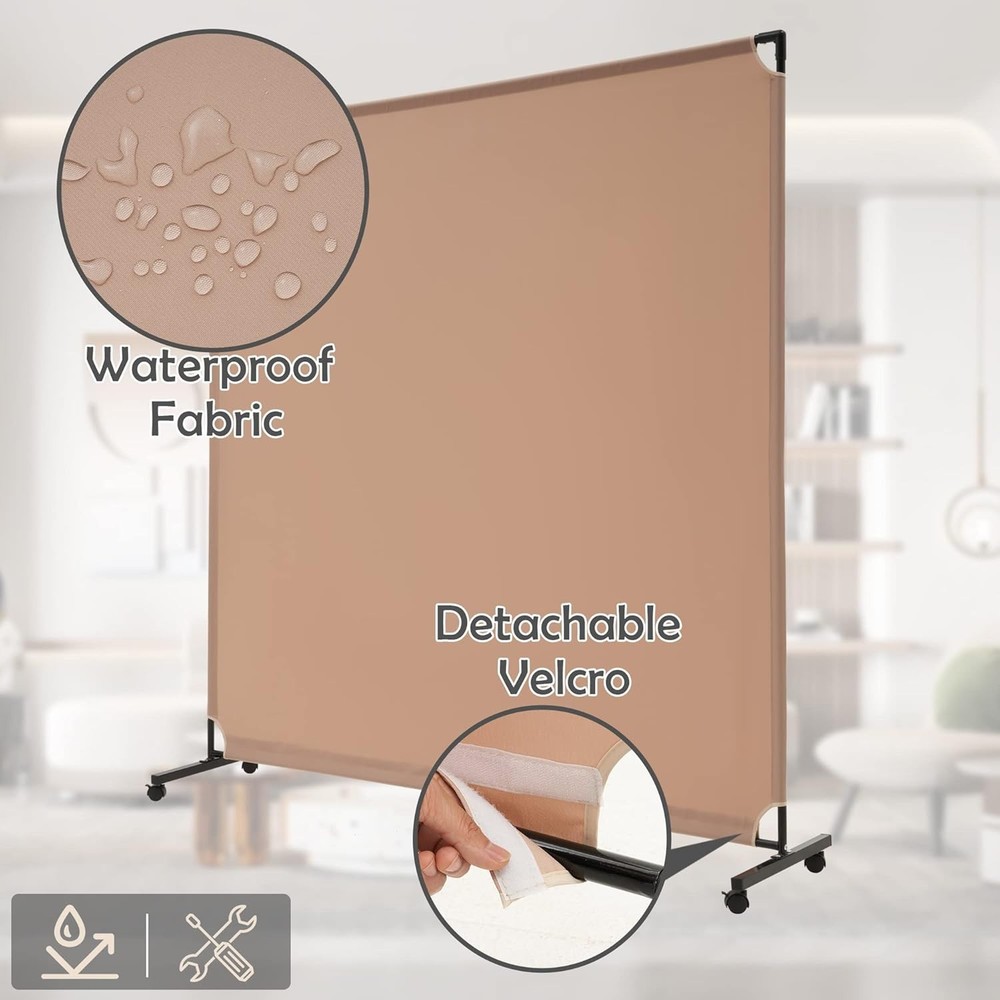 6FT Single Panel Rolling Room Divider Partition Privacy Screens with Wheels (BWN