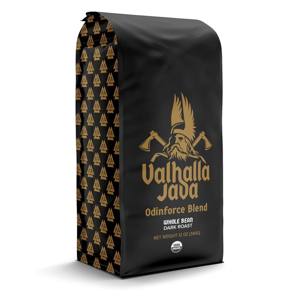 Valhalla Java Odinforce Dark Roast Coffee - Whole Bean 12oz, Extra Caffeine