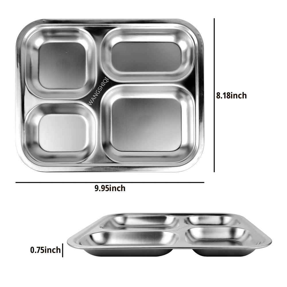 WANGSHIQI Stainless Steel Divided Plates,2 Pack Stainless Steel Rectangular Divi