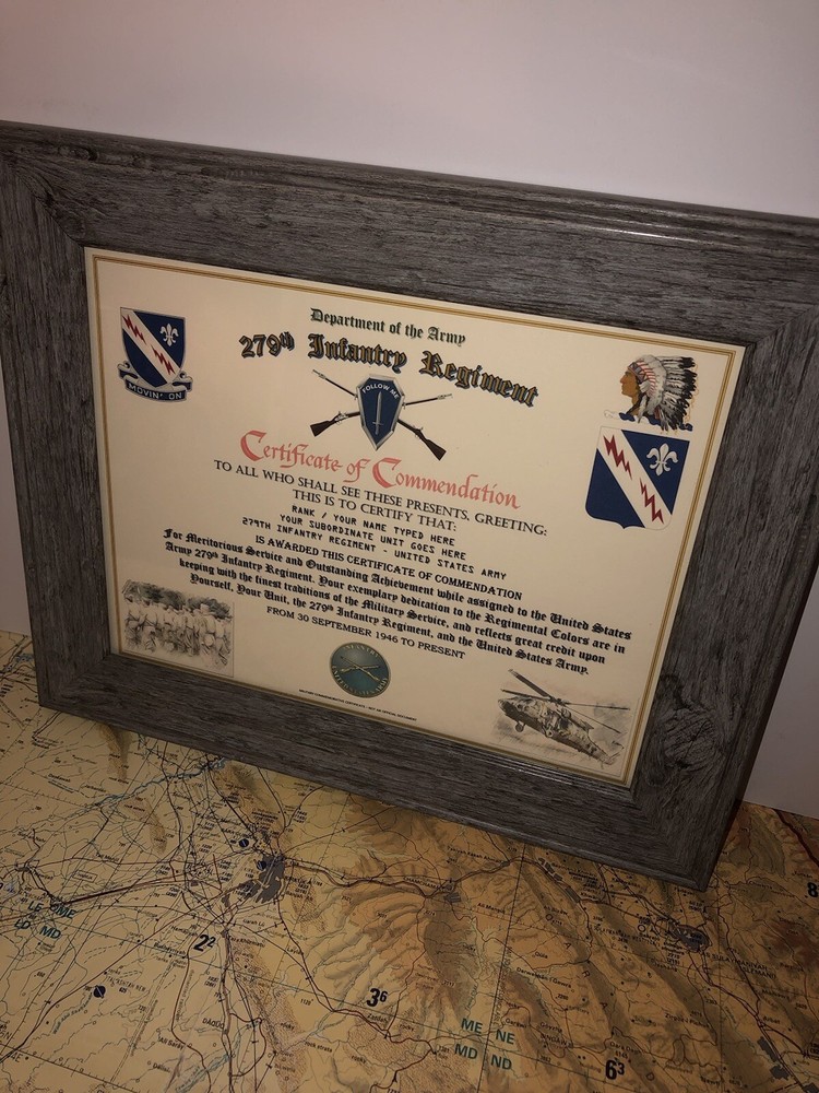 279TH INFANTRY REGIMENT / COMMEMORATIVE - CERTIFICATE OF COMMENDATION