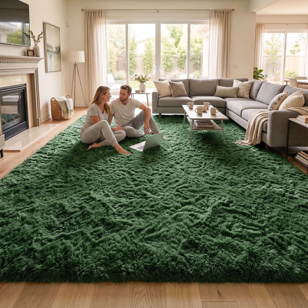 DweIke Fluffy Dark Green Rugs for Bedroom 4' x 6' (Rectangular),