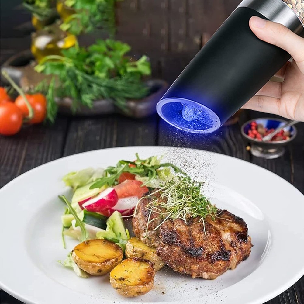 2x Automatic Gravity Electric Salt And Pepper Grinder Adjustable Mill Shaker Set