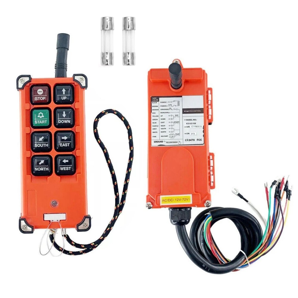 Wireless Crane Remote Control,  8-Button Transmitter + 1x Receiver, 12V-72V