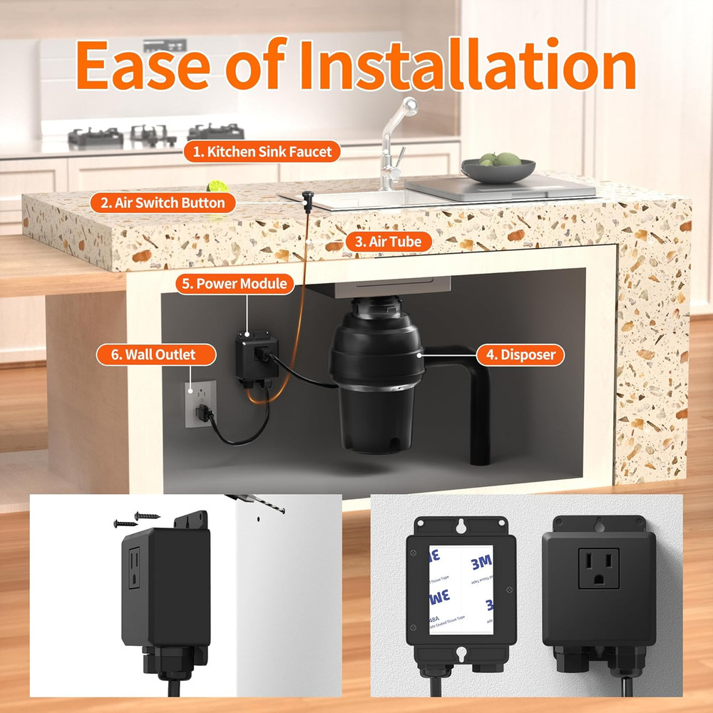 Joinfworld Garbage Disposal Air Switch Kit Waterproof Garbage Disposal Button Ki