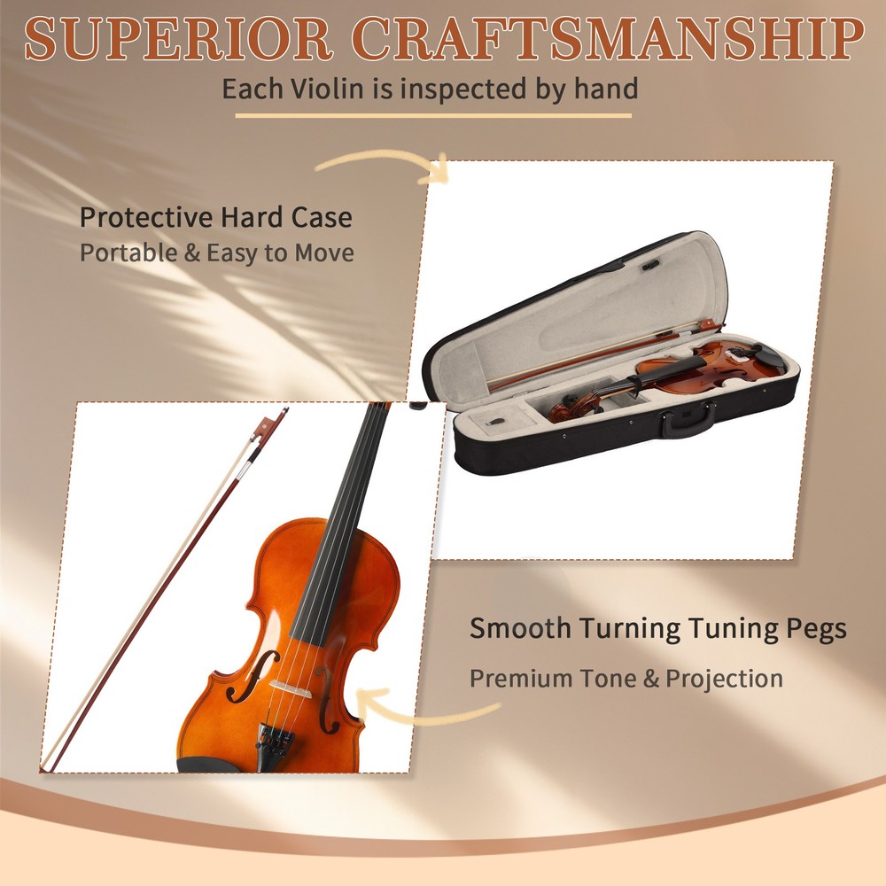 1/2 Size Maple Solid Wood Violin Fiddle Set with Case Bow Rosin Strings Tuner
