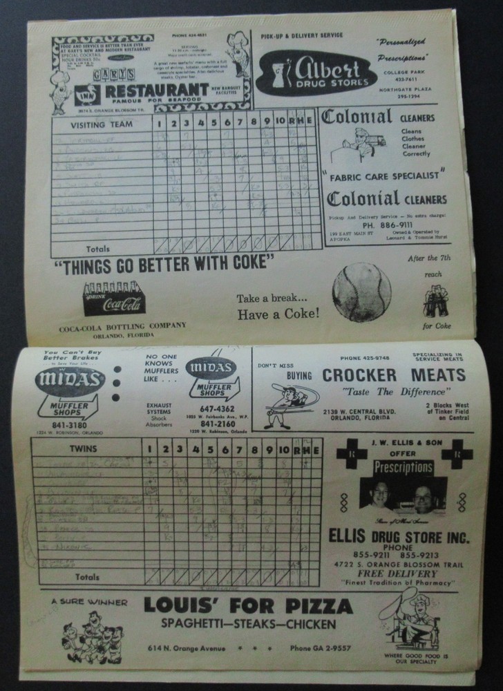1968 Minnesota Twins vs Boston Red Sox Spring Training Program Carew Killebrew