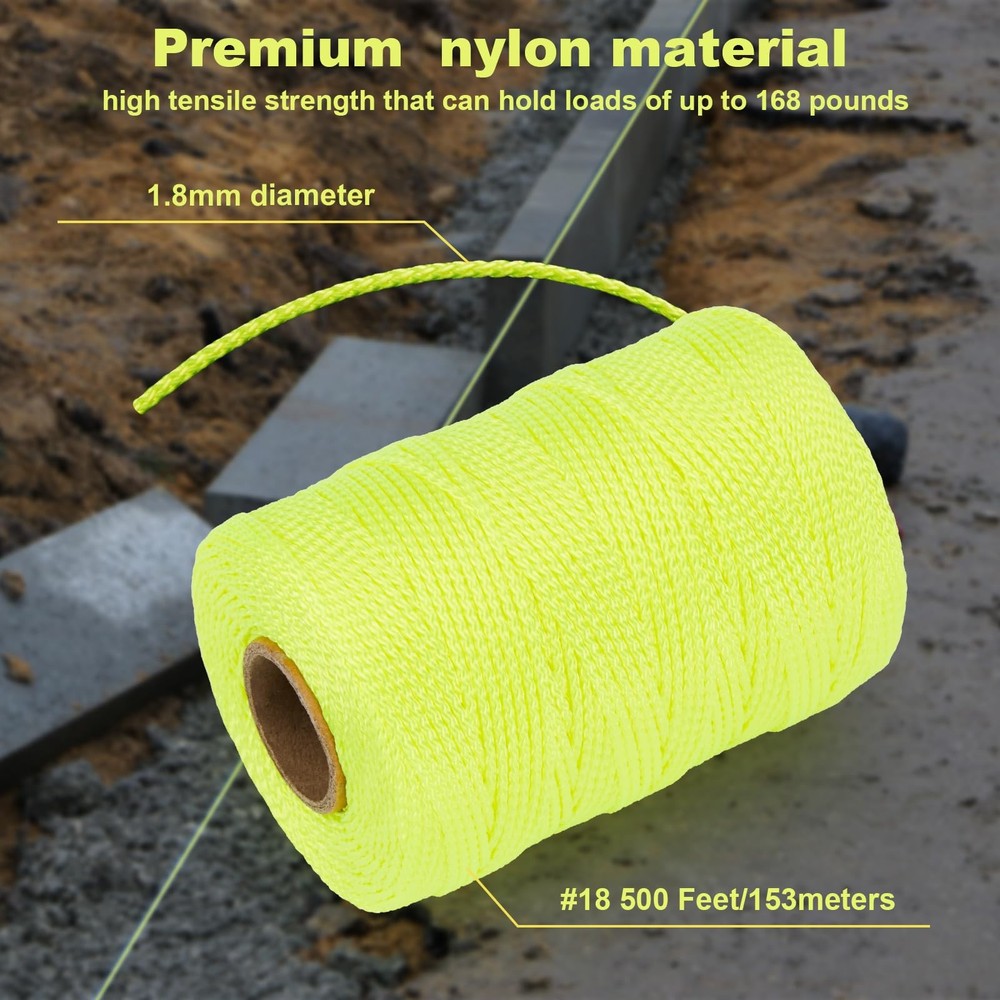 6 Roll Mason Line String Line - #18 Braided Nylon String - 500 Ft Length - Ny...