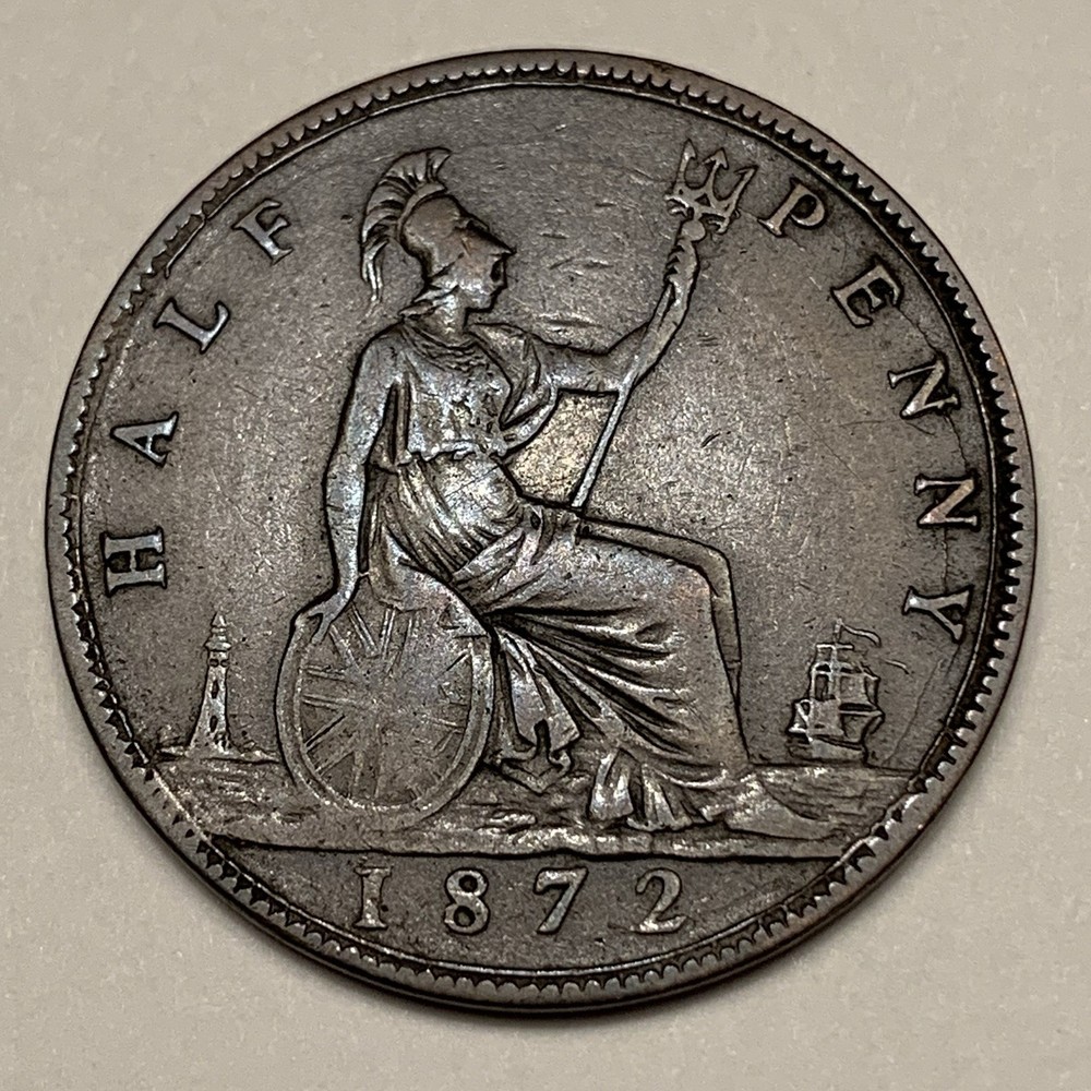 1872 Great Britain Half Penny Coin