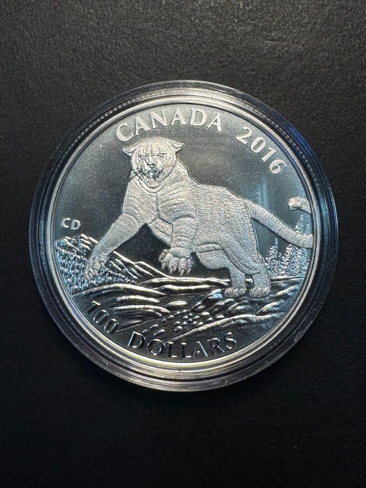 COLLECTABLE 2016 CANADA 100 Dollar Cougar SILVER Coin