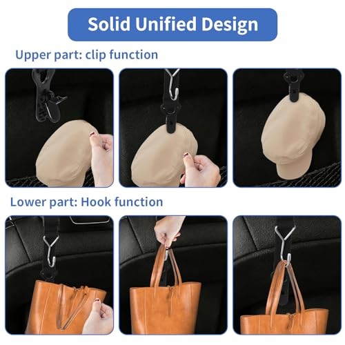 Headrest Hooks for Car, 2-in-1 Backseat Organizer with Bag Hook & Hat 2 Pack