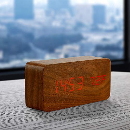 Wooden Digital Alarm Clock, Multi-Function Smart Alarm Clock, LED Light Brown