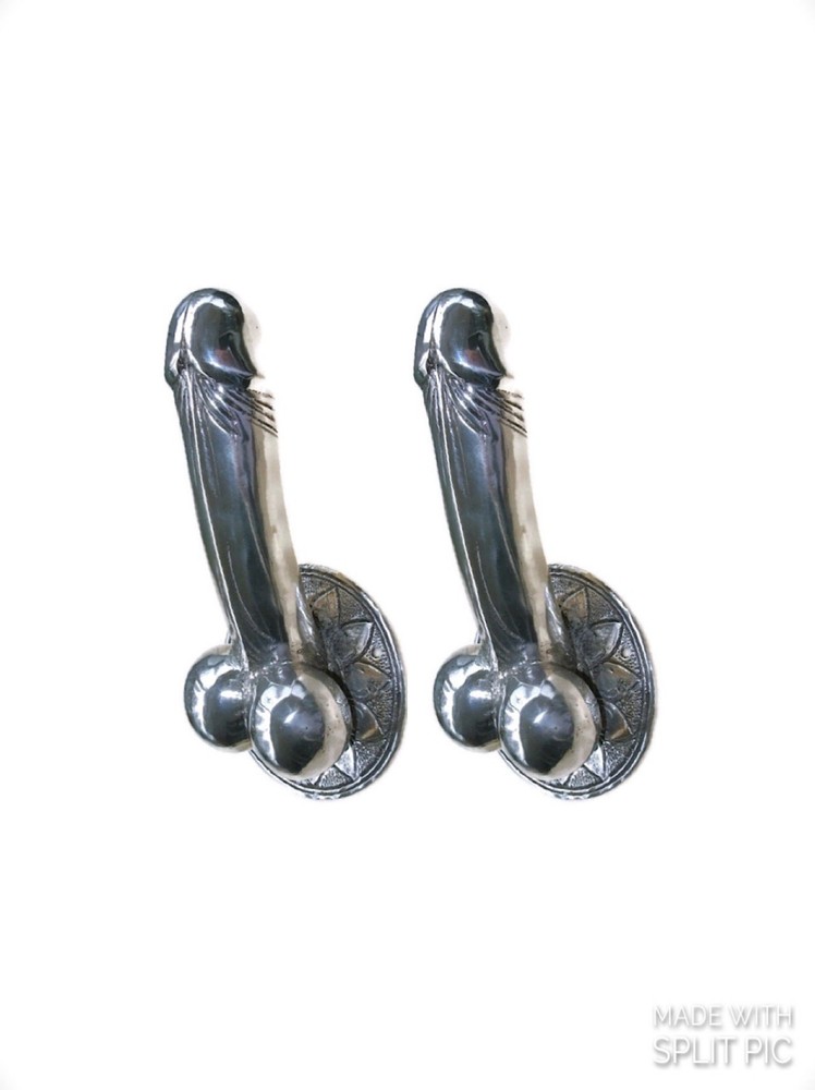 2 large version PENIS erect DOOR PULL HOOK heavy aged brass 9 " handle hand made