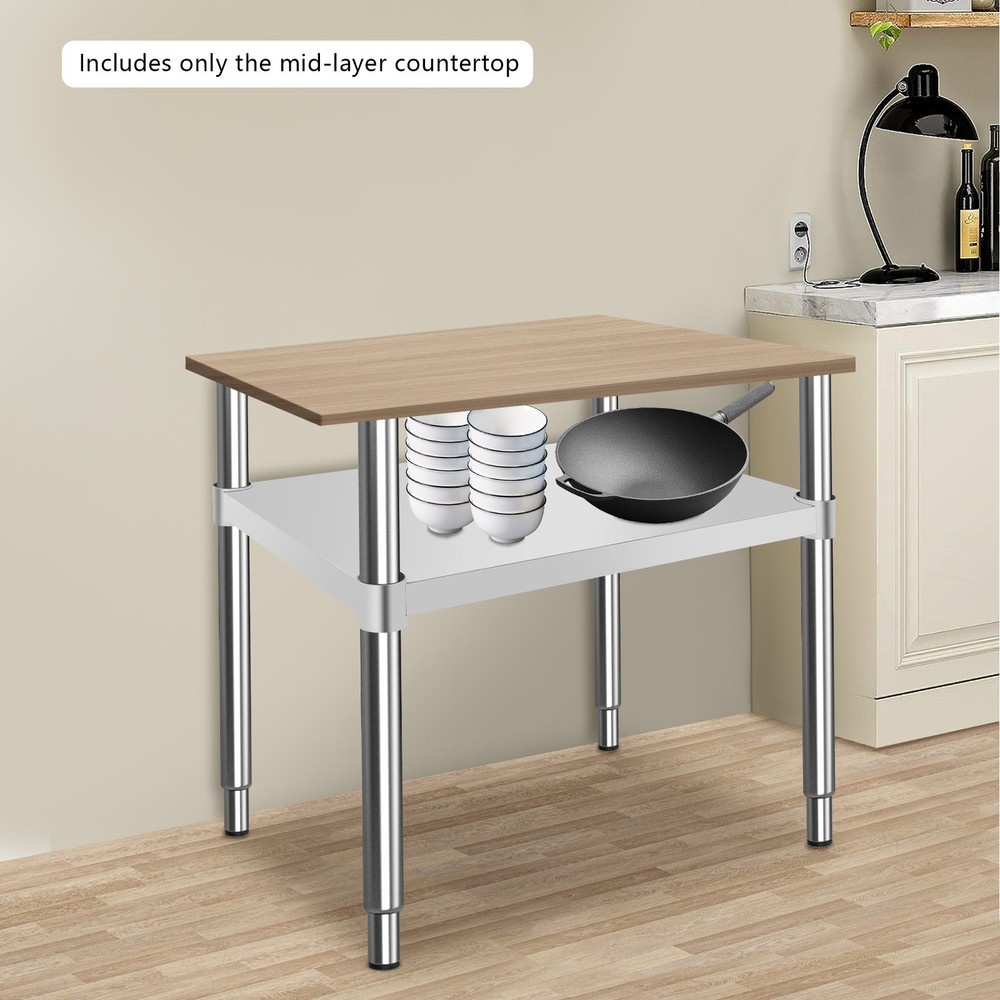 Adjustable workbench tabletop 21.65x15.75in stainless steel mid-lower tier silve