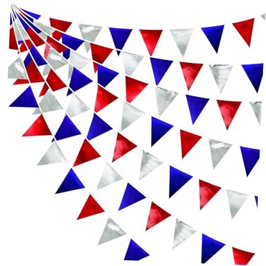 Red Blue Silver Party Decorations Metallic Fabric Triangle Red Silver Blue