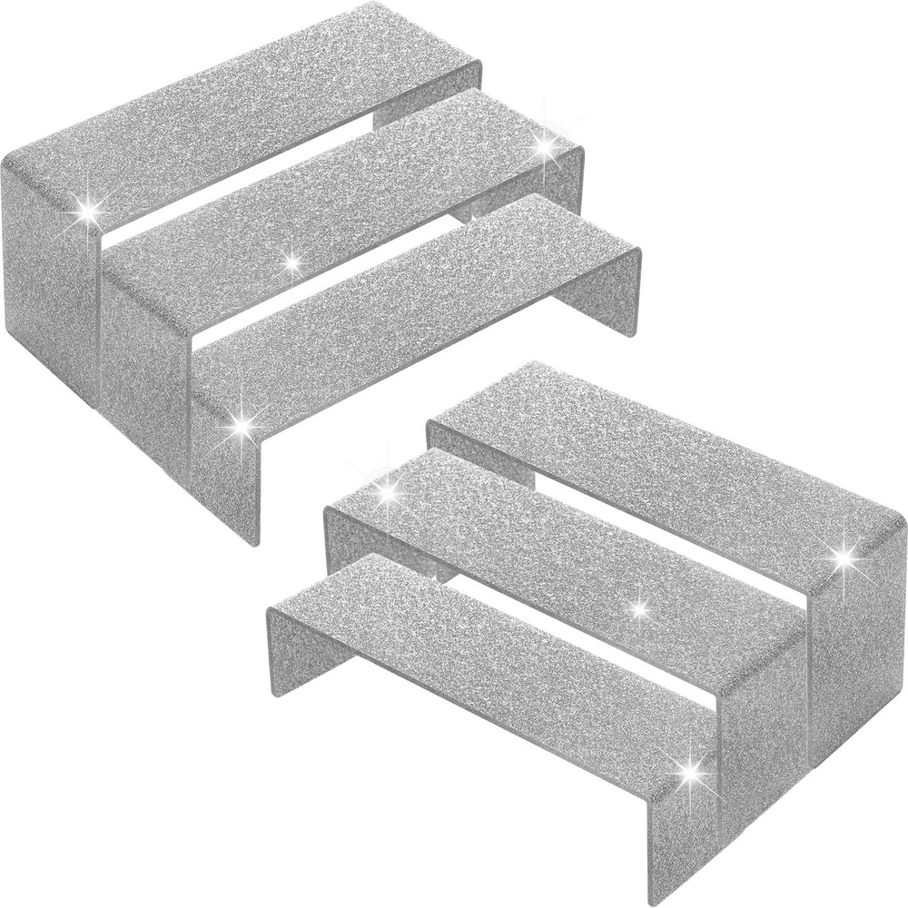 2 Set Glitter Acrylic Display Stand 6 Pcs Rectangular Acrylic Thick Display S...