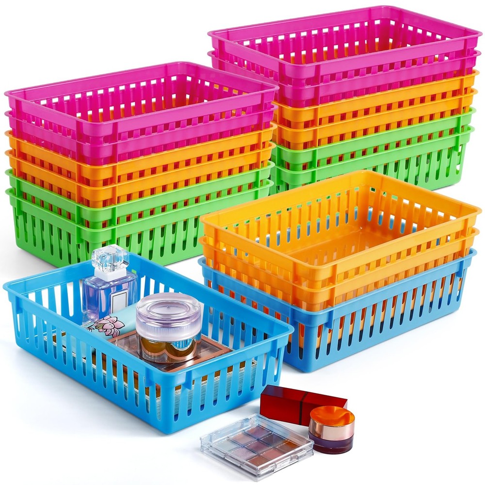 16 Pack Classroom Storage Baskets, Small Plastic Organizer Basket, Colorful S...