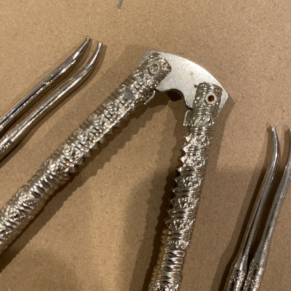 Vintage Nutcracker Set (1) Cracker (4) Picks. Hard Shell Nuts And Seafood