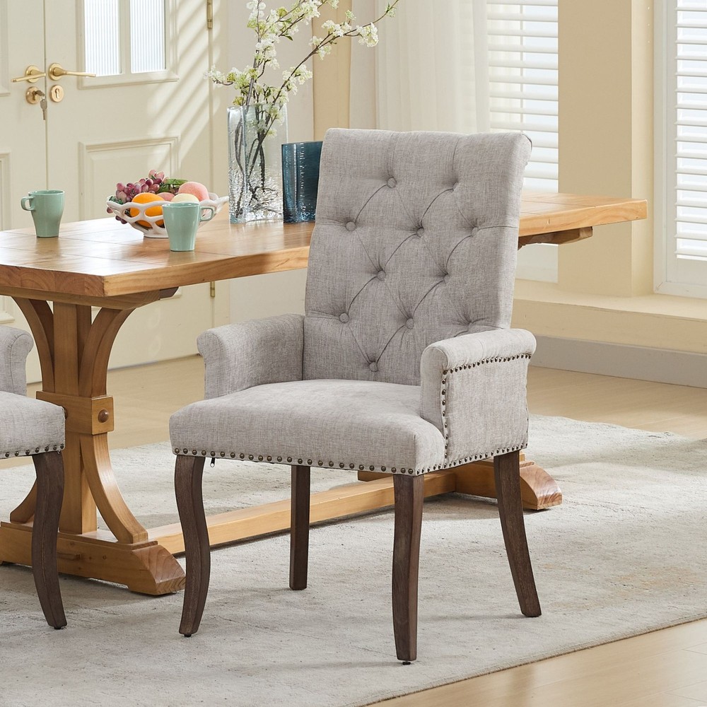 Upholstered Chenille Fabric Accent Dining Chair, Curved Solid Wood Legs, Elega