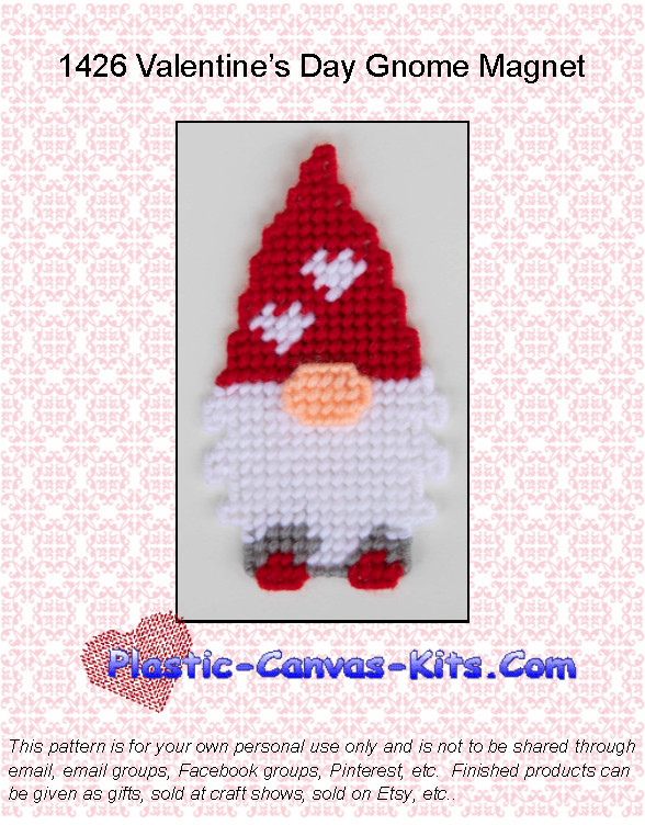 Valentine's Day Gnome Magnet-Plastic Canvas Pattern or Kit