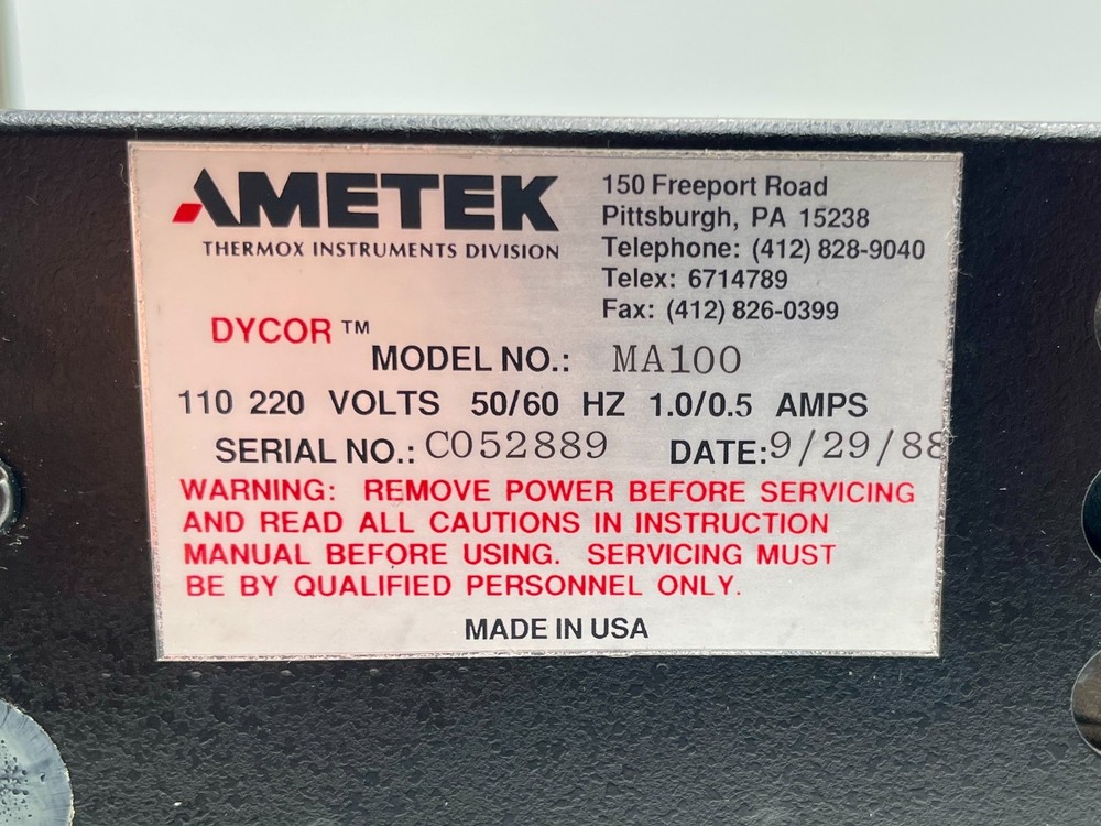 Ametek Dycor MA 100 Quadrupole Gas Analyzer