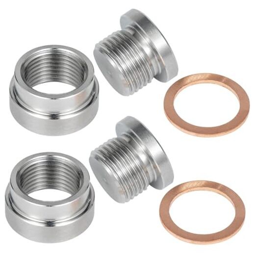 O2 Sensor Bung Weld in with Plug, 2 Set O2 Bung 304 M18-1.5 2 Set Silver