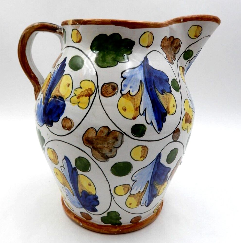 ITALIAN HANDMADE HAND-PAINTED LEAF & NUTS PATTERN CERAMIC JUG OR PITCHER