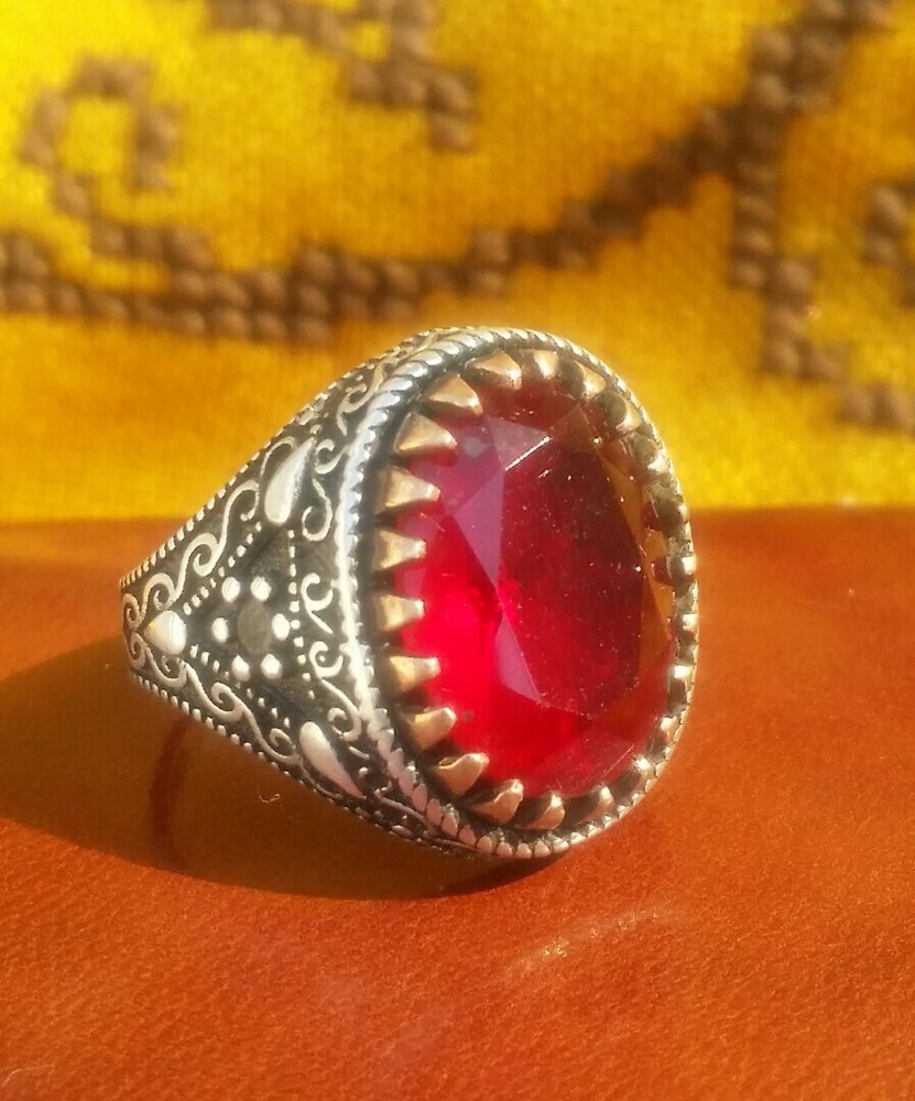 925 SILVER RING MEN SOLITAIRE SEAL Ruby Spinel New
