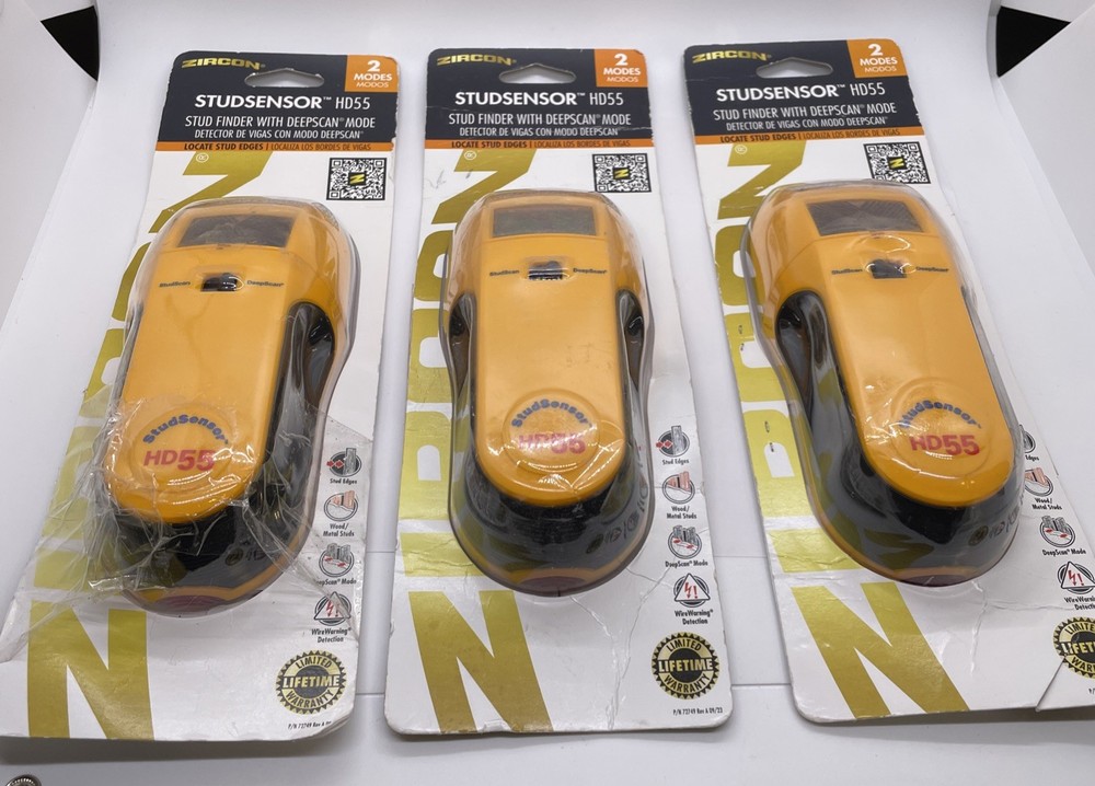 3 PACK - Zircon StudSensor HD55 Stud Finder w/ Deepscan Mode - Yellow