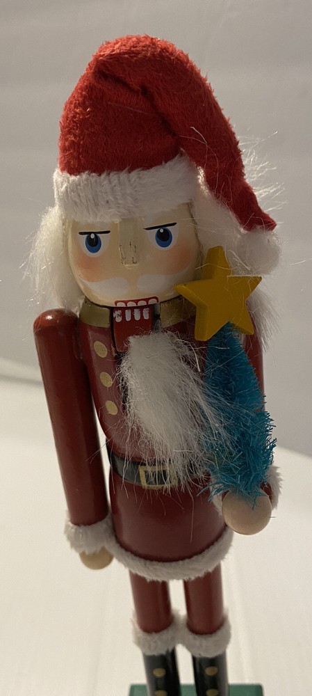 9" Wood Santa Nutcracker Figurine Christmas Tree EUC