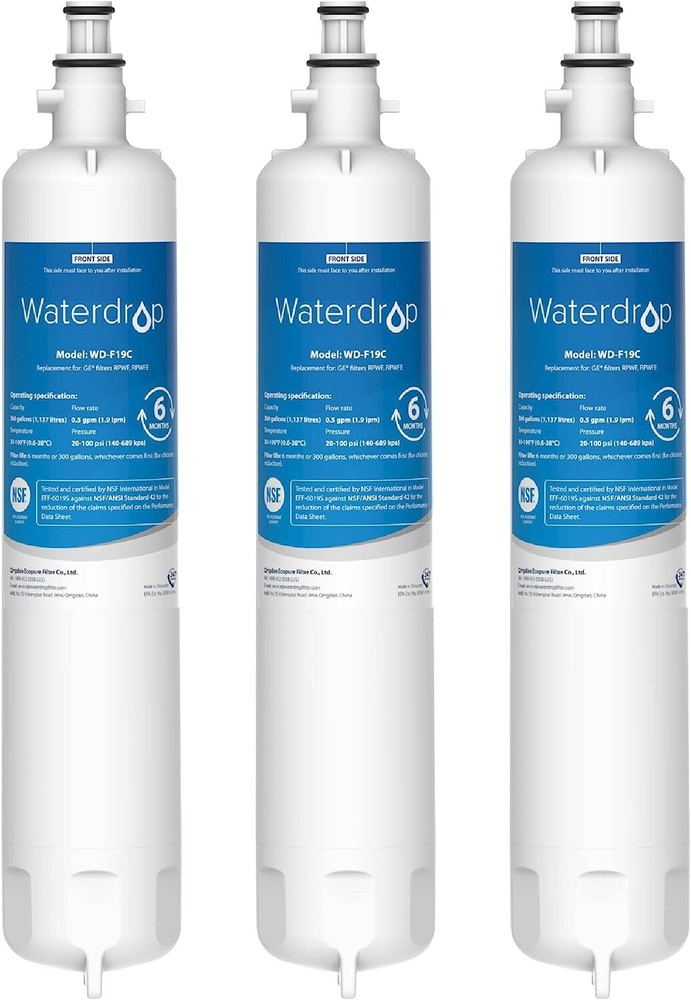 Waterdrop Refrigerator Water Filter, Replacement for GE® RPWFE (With Chip), 3