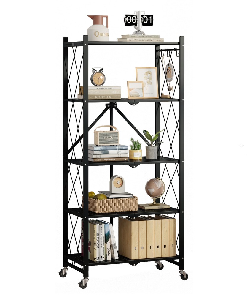 5-layer foldable storage rack, metal rack unit, basement and pantry storage rack