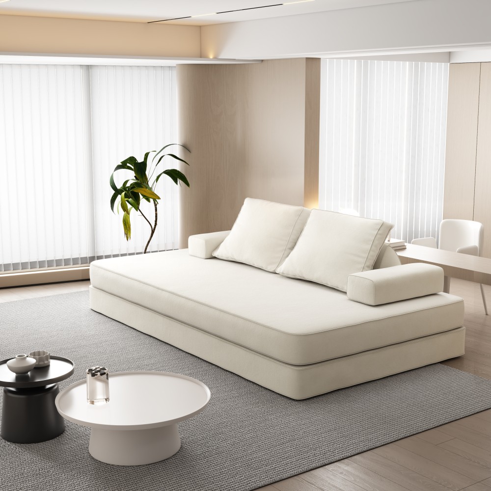 86.6" Convertible Sofa Bed w/ Removable Backrests & Pillows, Chenille Fabric