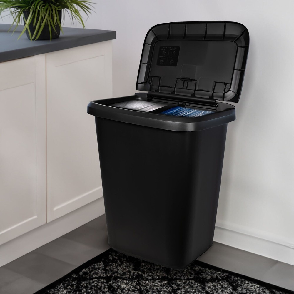 20.4 Gallon Trash Can Plastic Dual Function Divided Kitchen Trash Can Black US