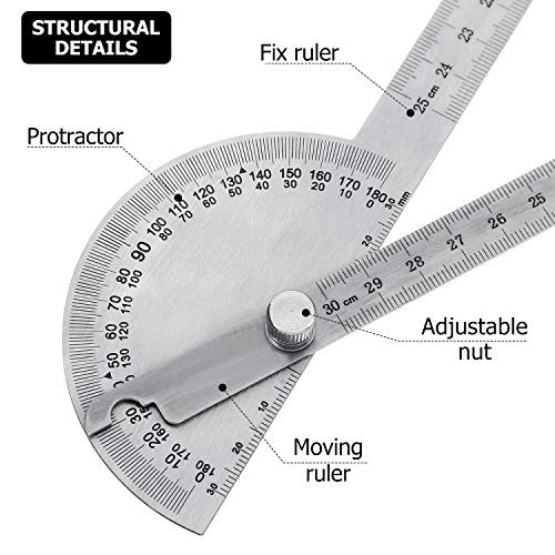 Angle Protractor Ruler Stainless Steel 0-180 Degree