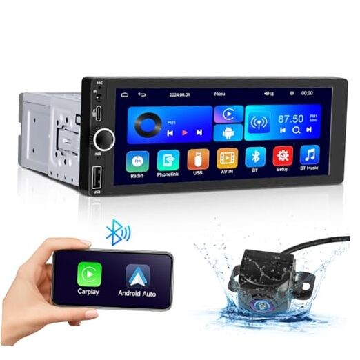 Wireless Single Din Car Stereo-Apple CarPlay, Android Auto, 6.86 Inch UN 9540C