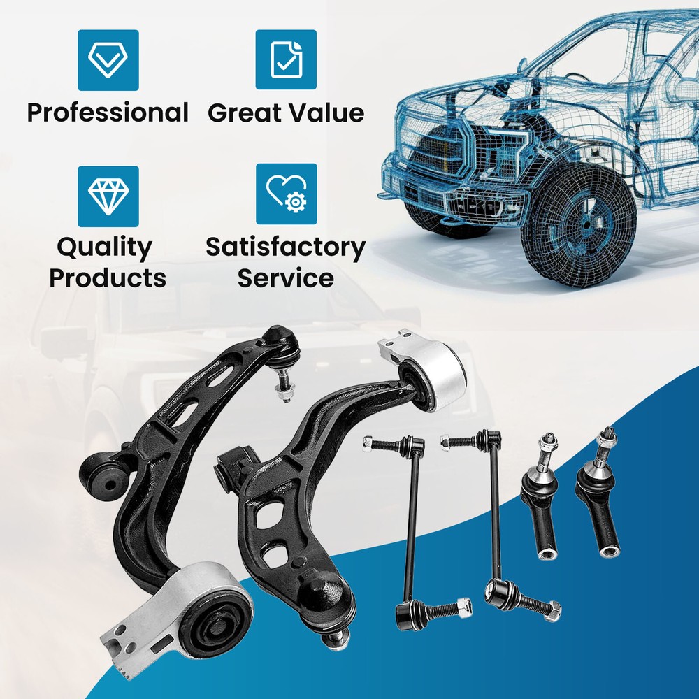 6 Pcs Front Lower Control Arm Assembly for Ford Taurus 2010 - 2012 All Models