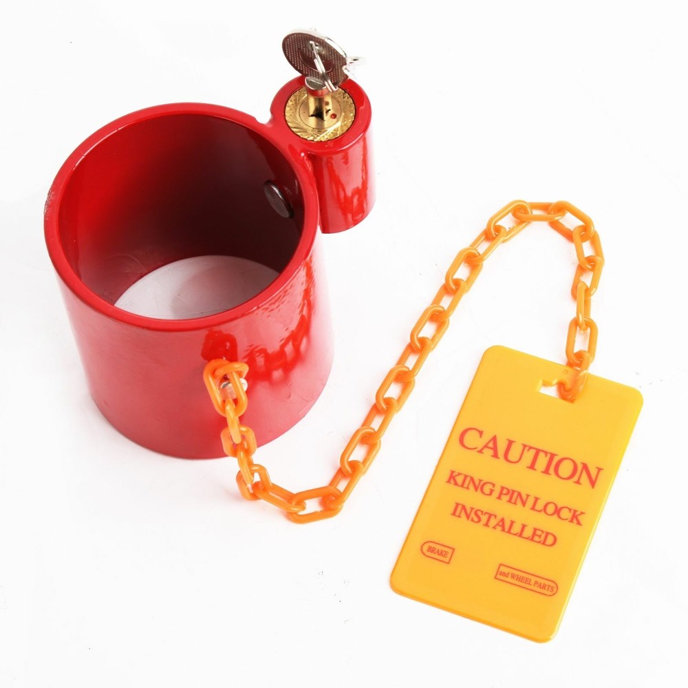 Kingpin Lock Wheel Trailer Lock King Pin Red Lock with Bright Yellow Caution Tag