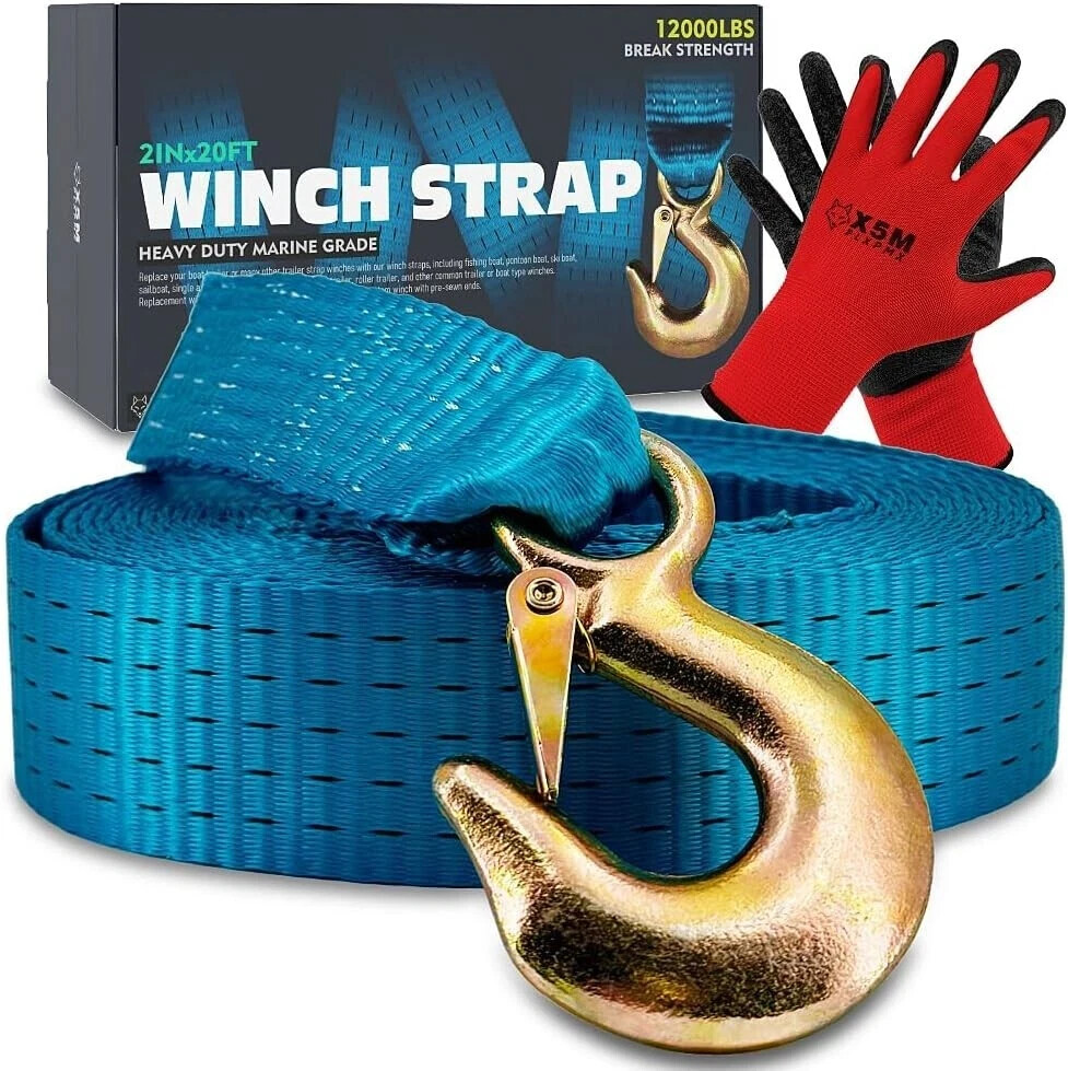 Boat Winch Strap with Hook Replacement 2" x 20 Feet-12000 Lbs Boat Winch Strap