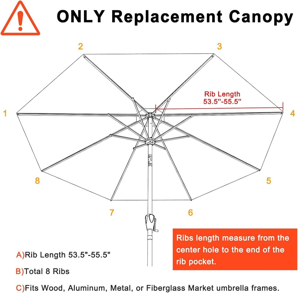 MASTERCANOPY Patio Umbrella 9 ft Replacement Canopy for 8 9FT, Burgundy