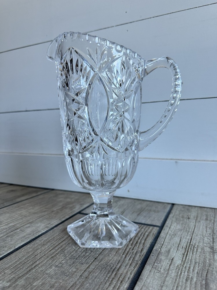 Vintage Crystal Footed Pedestal Handled Pitcher