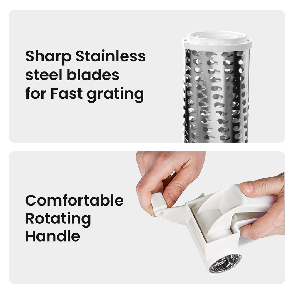 Cheese Grater with Handle, Rotary Grater,Vegetable, White, White
