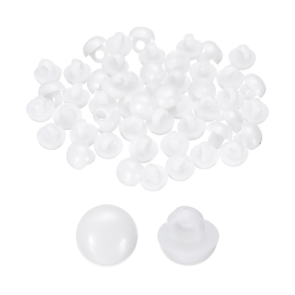 50pcs Plastic Buttons 0.35" Mushroom Domed Sewing Button with Shank, White