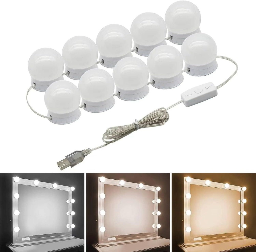 Vanity Light: Make Up Mirror with 10 LED Kit Bulbs & Dimmable Hollywood Lamp